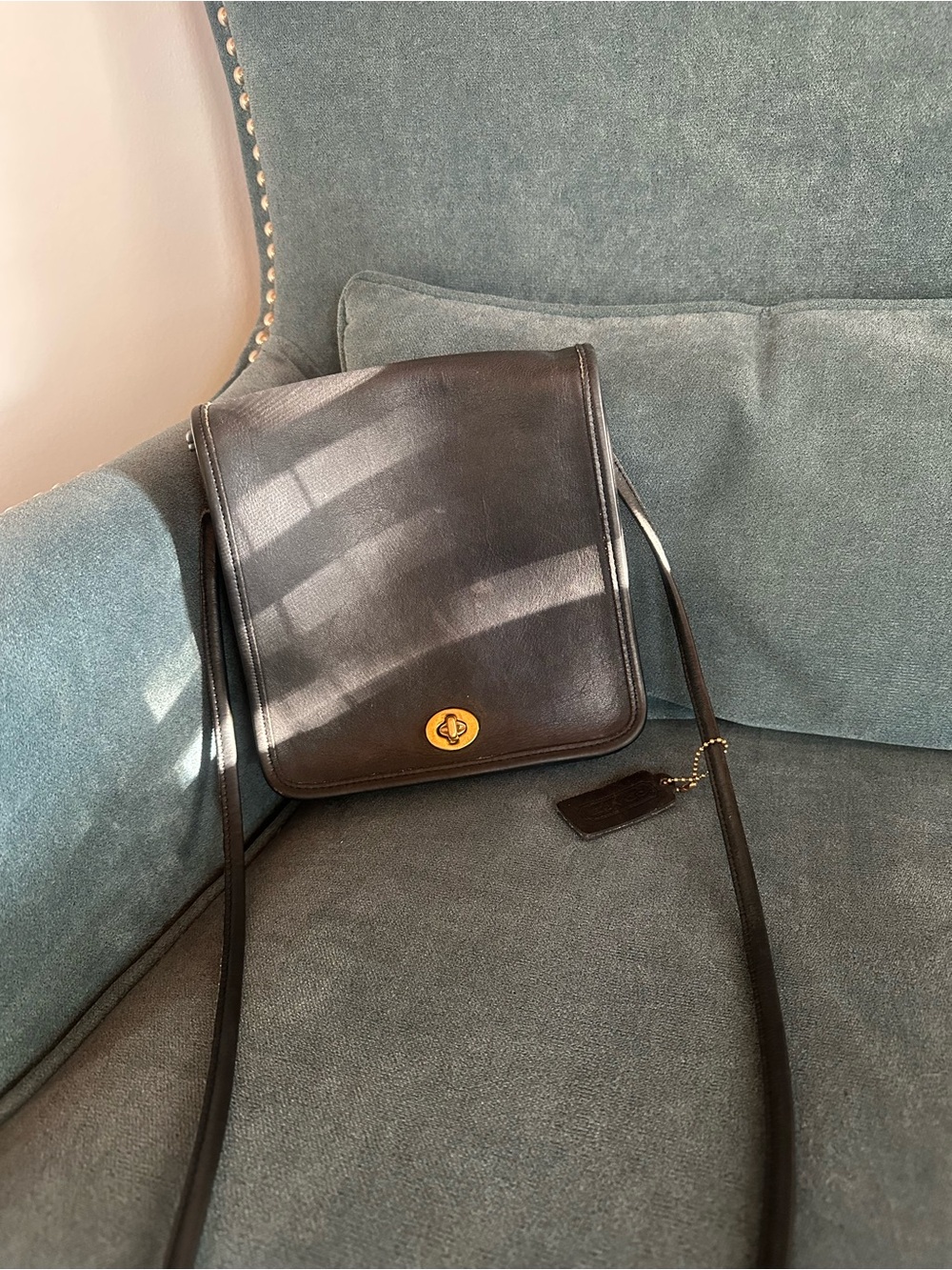 Coach Black Leather Crossbody with Gold Turn-Lock